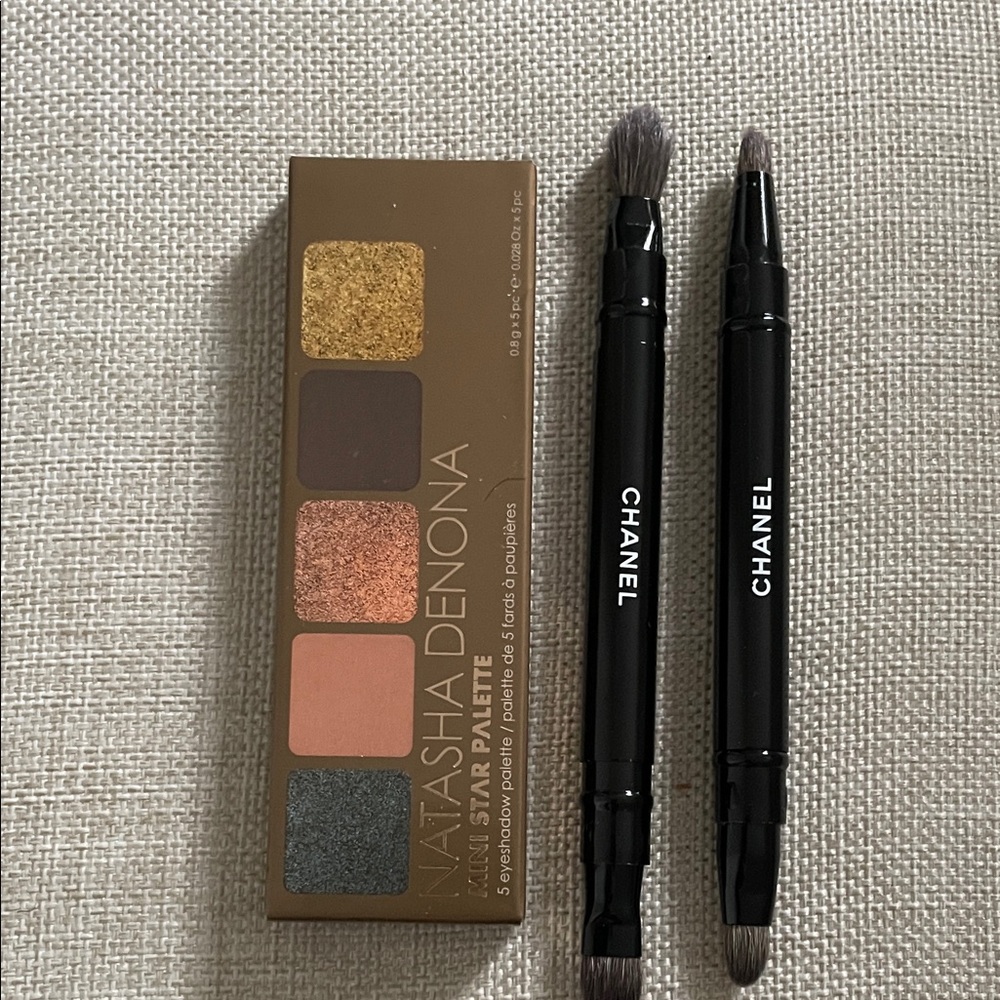 Natasha Denona Gold and Brown Eyeshadow Palette with Chanel Brushes